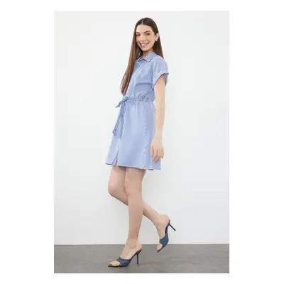 Trendyol Blue Striped Terrycotton Mini Woven Shirt Dress