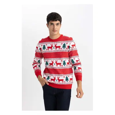 DEFACTO Christmas Themed Standard Fit Regular Cut Patterned Crew Neck Knitwear Sweater