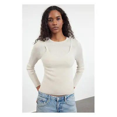 Trendyol Beige Basic Double Knitwear Sweater