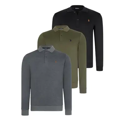 TRIPLE SET V4007 DEWBERRY MEN'S SWEATSHIRT-BLACK-ANTHRACITE-KHAKI