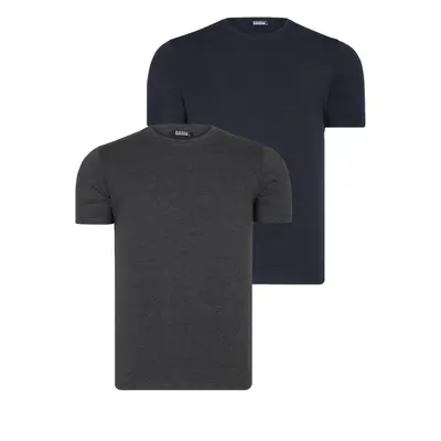 DUAL SET T8569 DEWBERRY BIKE COLLAR MENS T-SHIRT-ANTHRACITE-NAVY BLUE