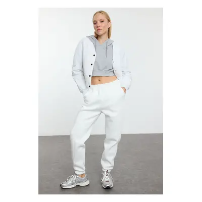 Trendyol Ecru Ribbed Loose Jogger Thick Inside Fleece Knitted Sweatpants