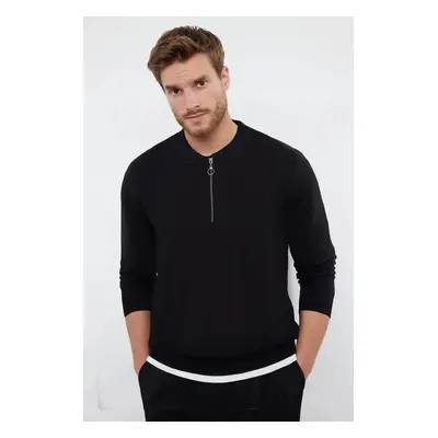 Trendyol Black Slim Fit Crew Neck Textured Knitwear Sweater