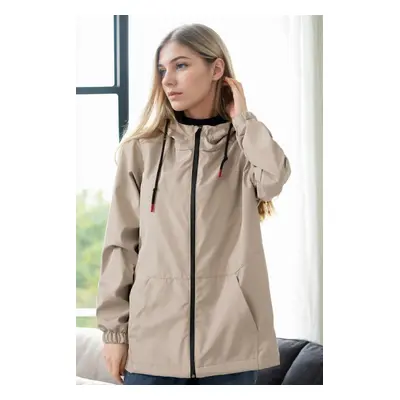 53121 Dewberry Hooded Women Raincoat-STONE