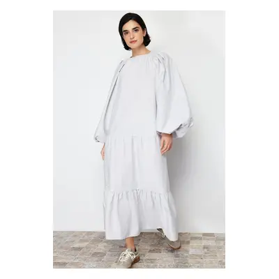 Trendyol Stone Balloon Sleeve Layered Cotton Woven Dress