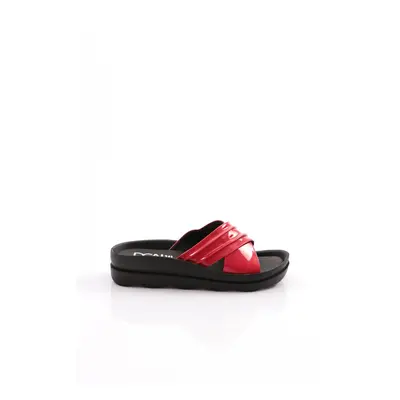 DGN 1732-22y Women's Cross Strapped Slippers Red Patent Leather