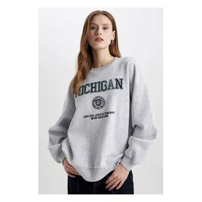 DEFACTO Oversize Wide Fit Crew Neck Printed Thick Sweatshirt