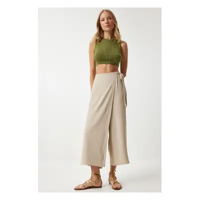 Happiness İstanbul Women's Cream Skirt Look Ayrobin Shalwar Trousers