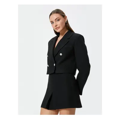 Koton Buttoned Short Double Breasted Tweed Blazer Jacket