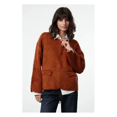 Trendyol Tan Soft Textured Coat Knitwear Cardigan