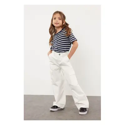 Trendyol White Girl Cargo Pocket Cotton Woven Pants