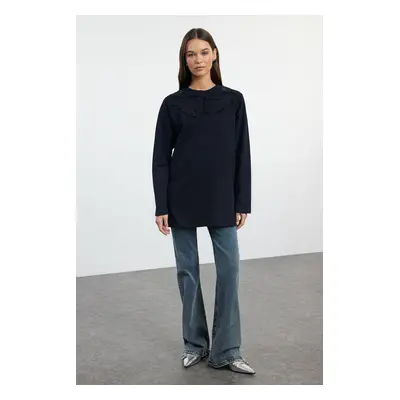 Trendyol Navy Blue Collar Detailed Knitted Tunic