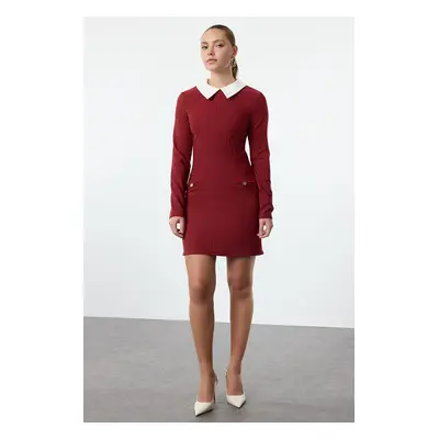 Trendyol Burgundy Collar Detailed Woven Dress