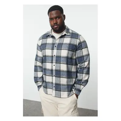 Trendyol Large Size Navy Blue Winter Checkered Lumberjack Shirt