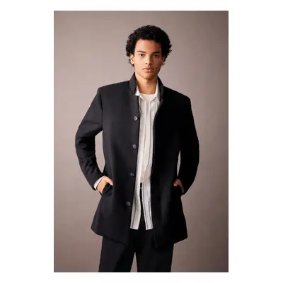 DEFACTO Slim Fit Cashmere Coat Parka Slim Cut Stand Collar Buttoned Pocket Lined