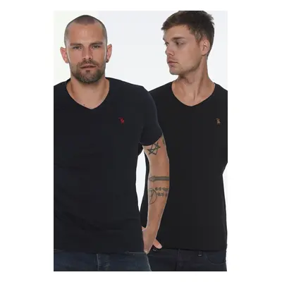 DOUBLE SET T8568 DEWBERRY V-NECK MEN'S T-SHIRT-NAVY - BLACK