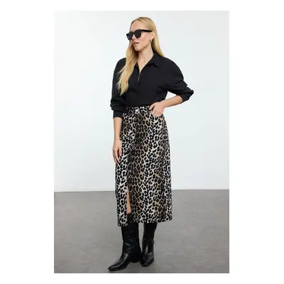 Trendyol Multicolored Animal Leopard Patterned Front Slit Maxi Length Woven Skirt