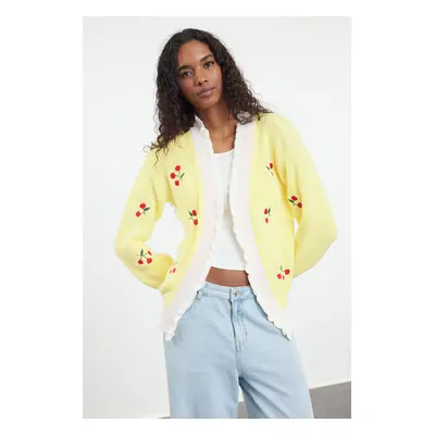 Trendyol Yellow Embroidered Knitwear Cardigan