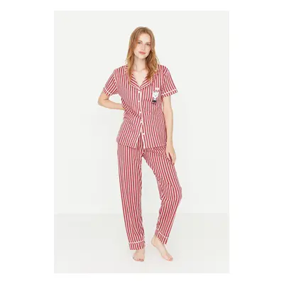 Trendyol Pink Striped Animal Print Shirt-Pants and Knitted Pajamas Set