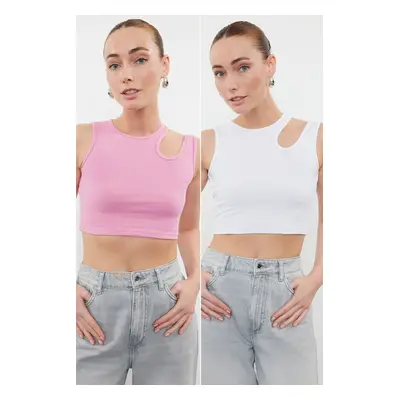 Trendyol Pink-White Pack Cut Out Detailed Fitted Crop Ribbed Flexible Knitted Undershirt