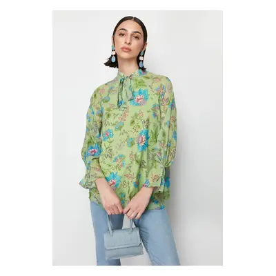 Trendyol Green Lined Chiffon Patterned Woven Tunic