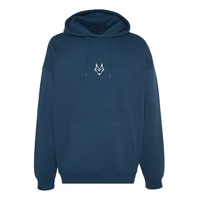 Trendyol Indigo Regular/Normal Cut Hooded Fleece/Warm Wolf Embroidered Sweatshirt