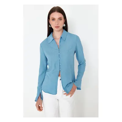 Trendyol Light Blue Textured Fitted Woven Shirt