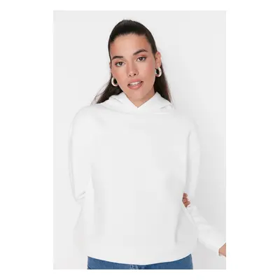 Trendyol White Basic Regular / Normal Fit Fleece Vnitřní pletená mikina s kapucí