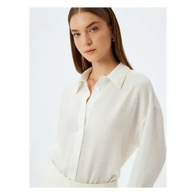 Koton Viscose Shirt Collar Pearl Embroidery Detail Long Sleeve