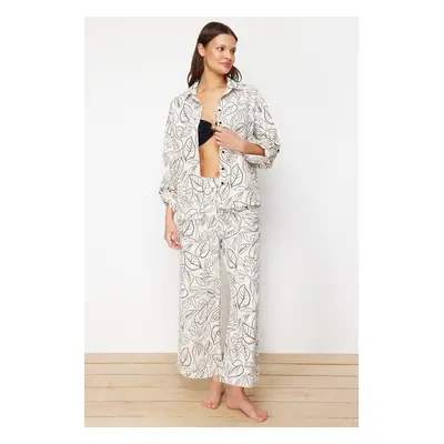 Trendyol Floral Patterned Woven Linen Look Shirt and Trousers Set