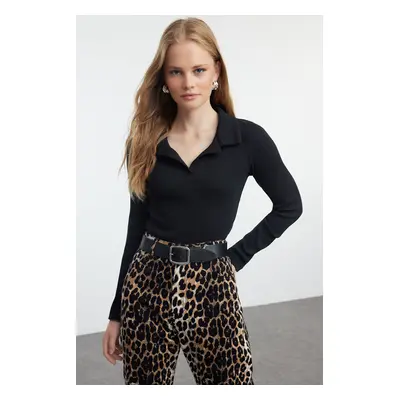 Trendyol Black Fitted Polo Neck Ribbed Stretchy Knitted Blouse