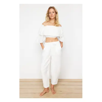 Trendyol White Crop Woven Flounce Blouse