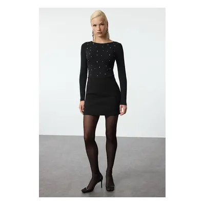 Trendyol Black Shiny Accessory Detailed Knitted Bodysuit