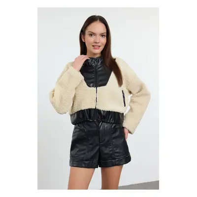 Trendyol Leather Garni Detailed Plush Knitted Sweatshirt