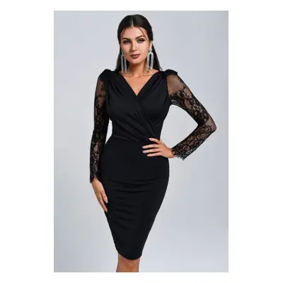 Trendyol Black Body-Fitting Lace Sleeve Detail Dress