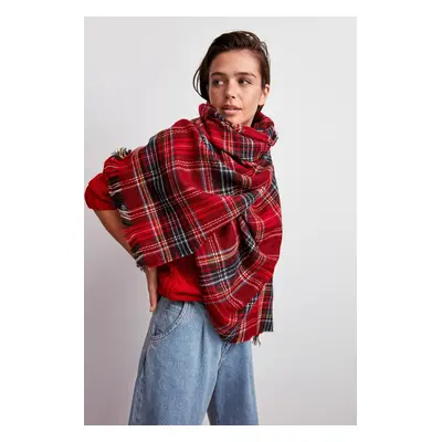 Trendyol Red Soft Textured Plaid Scarf