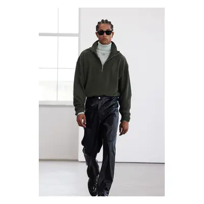 Trendyol Limited Edition Khaki Oversize/Wide Cut Stand Collar Zippered Sweatshirt