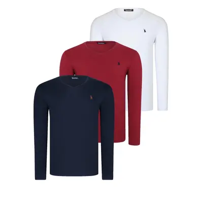 TRIPLE SET T8587 DEWBERRY V-NECK MEN'S SWEATSHIRT-WHITE-NAVY-BURGUNDY