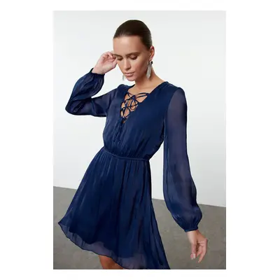 Trendyol Navy Blue A-Line Glittery Lined Chiffon Woven Mini Dress