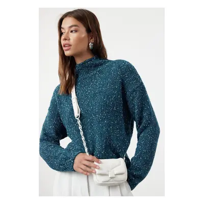 Trendyol Petrol Soft Textured Cotton Knitwear Sweater