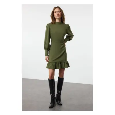 Trendyol Khaki A-Line Stand Collar Mini Woven Dress with Pleated Skirt