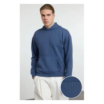 Trendyol Indigo Oversize/Wide Cut Textured Basic Hooded Sweatshirt