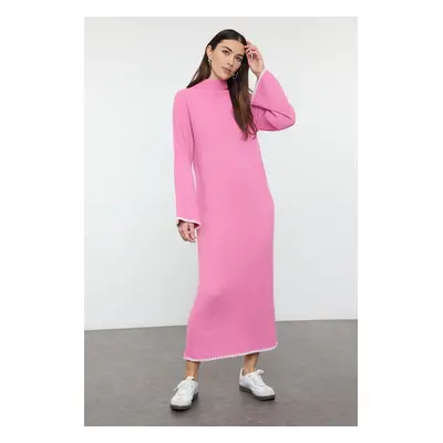 Trendyol Pink Stitch Detailed Long Knit Dress