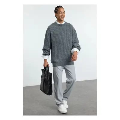 Trendyol Anthracite Unisex Crew Neck Textured Knitwear Sweater