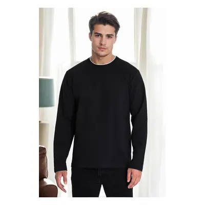 40222 Dewberry Double Crew Neck Mens Sweatshirt-BLACK