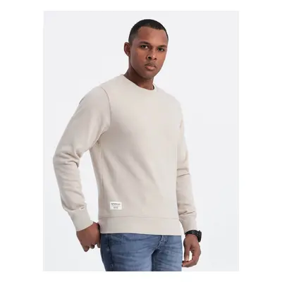 Ombre Men's BASIC sweatshirt with round neckline - light beige