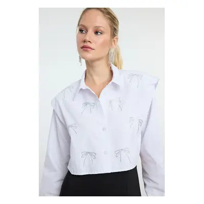 Trendyol White Stone Printed Poplin Woven Shirt