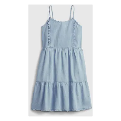 GAP Dětské šaty scalloped tiered denim dress - Holky