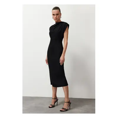 Trendyol Black Degaje Collar Body-Fitting Woven Stylish Evening Dress