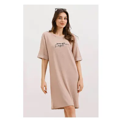 Bigdart Printed Oversize Knitted Dress - Biscuit